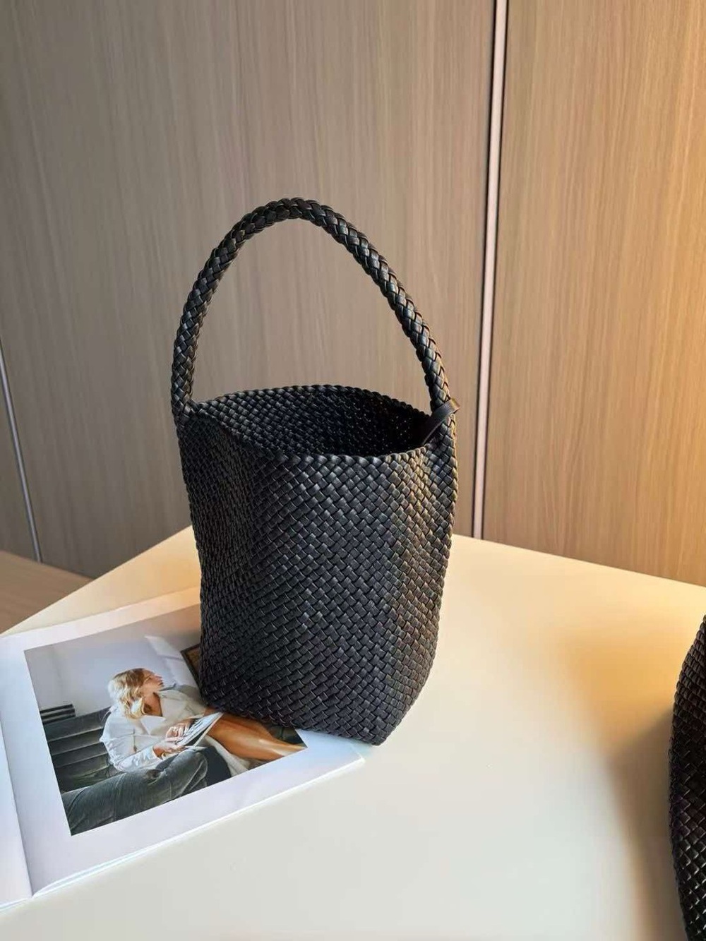 The Row Braided Black Bucket Tote - Sleek Handheld Bag